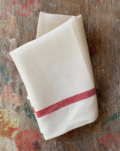 Fog Linen Work Thick Kitchen Cloth - White / Red Stripe