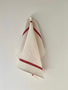 Fog Linen Work Thick Kitchen Cloth - White / Red Stripe