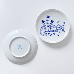 Mino Ware Hand-painted Humming Cat Dessert Plate