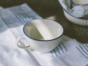 Nordic Style Ivory Coffee Cup with Blue Band