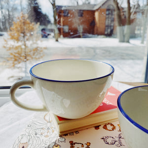 Nordic Style Ivory Coffee Cup with Blue Band