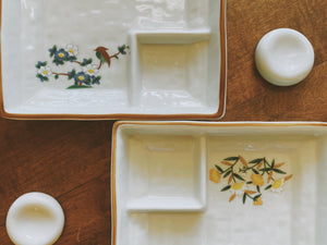 Japanese Flower Square Plate With Partition