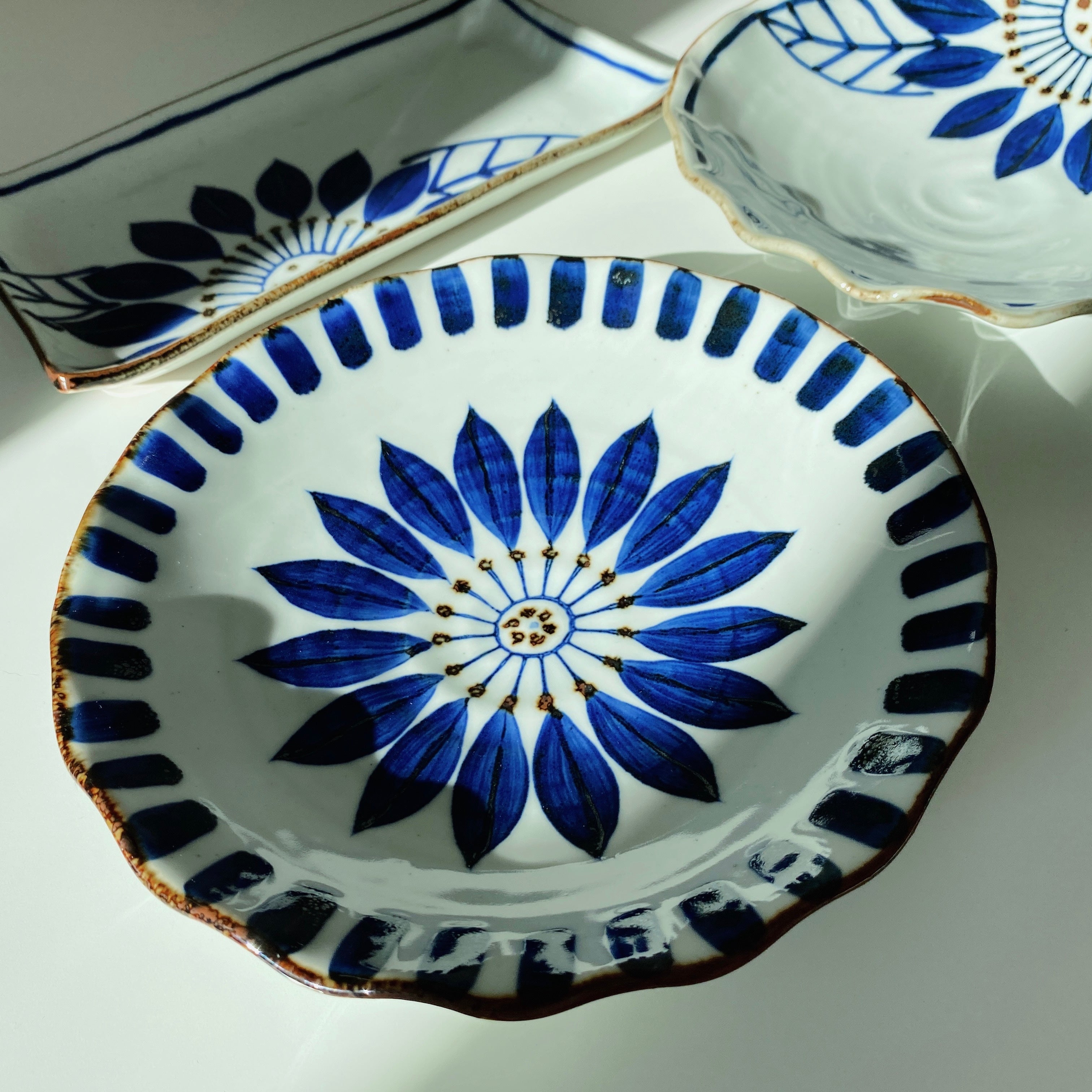 Shohogama Hand-painted Blue Flower Serving Plate