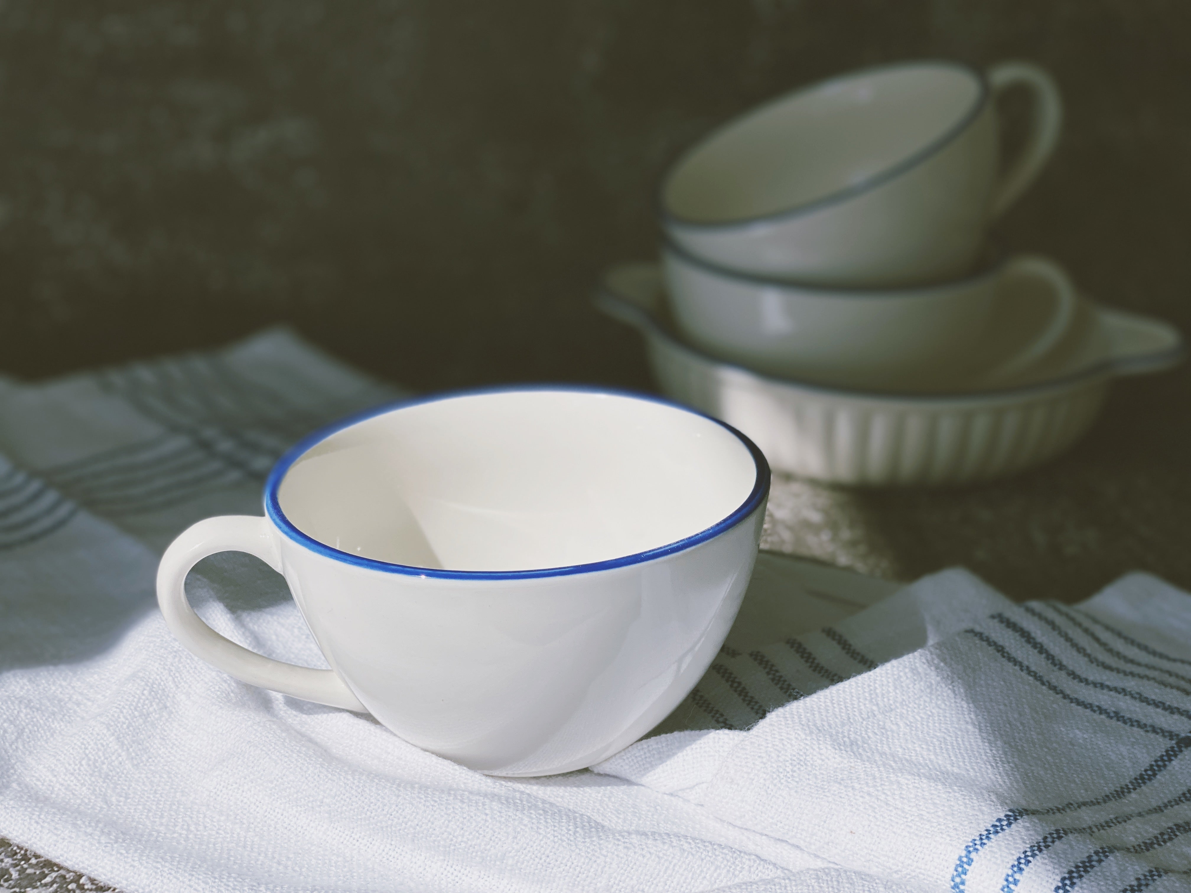 Nordic Style Ivory Coffee Cup with Blue Band