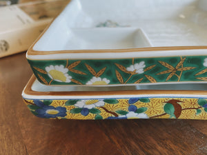 Japanese Flower Square Plate With Partition