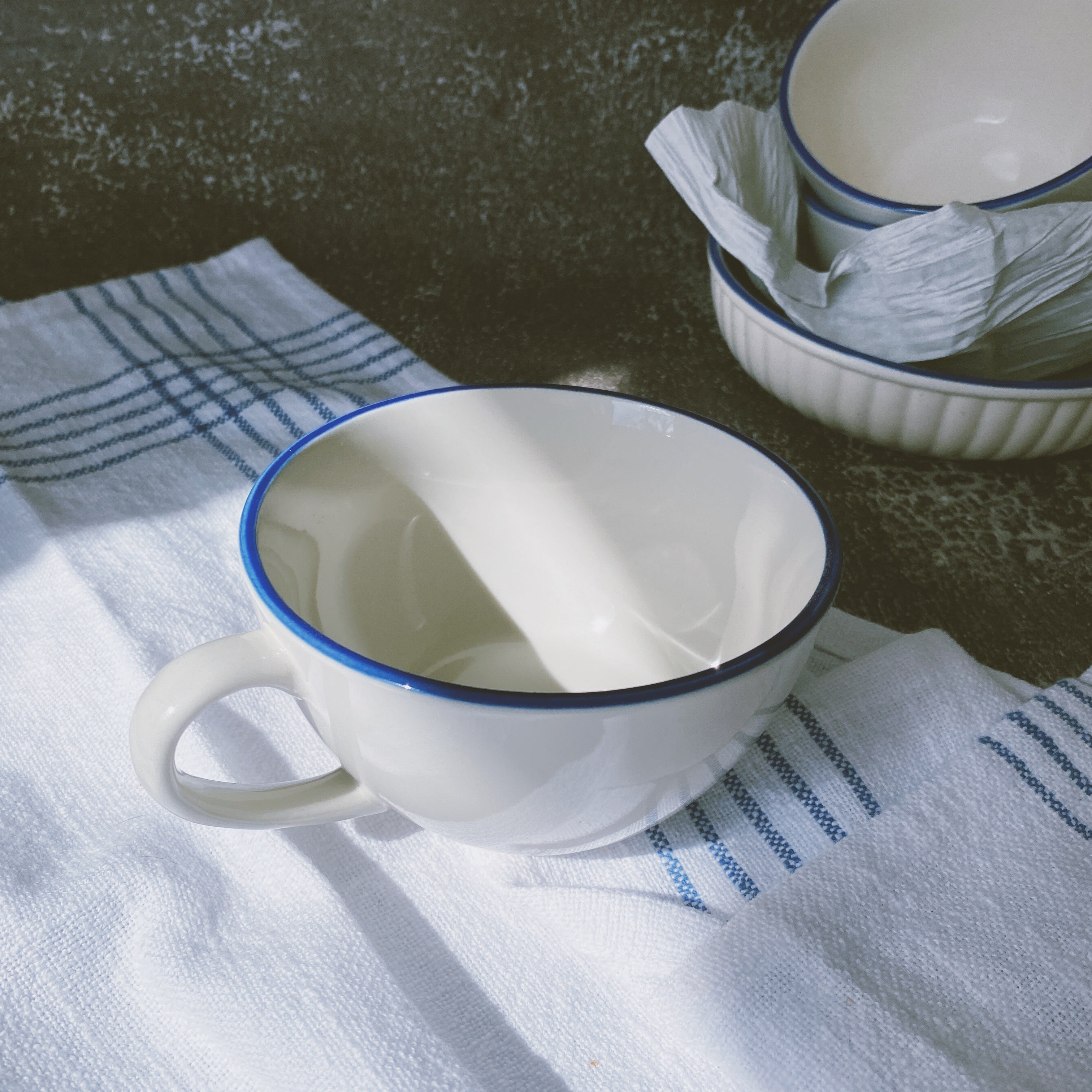 Nordic Style Ivory Coffee Cup with Blue Band