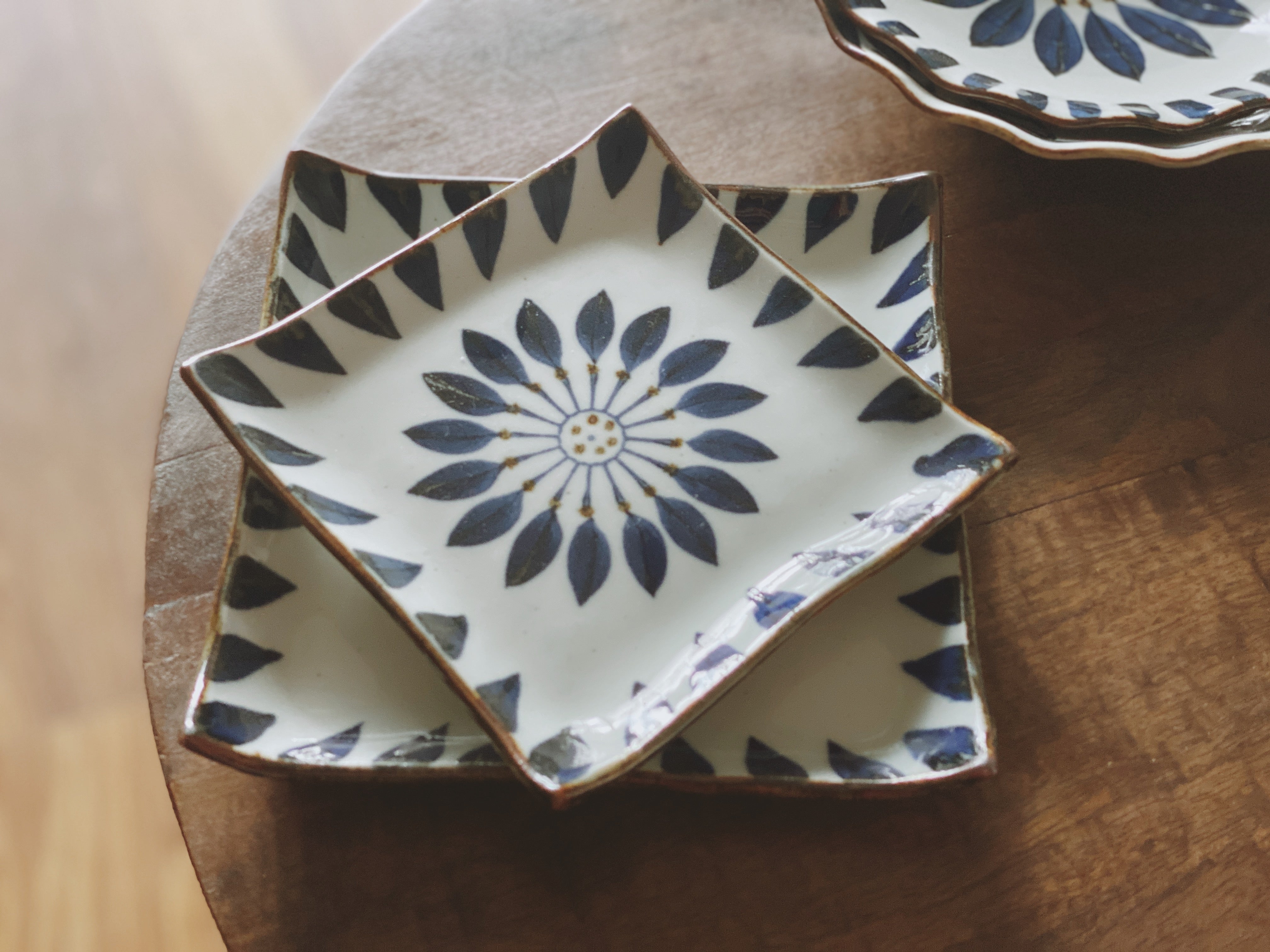 Shohogama Hand-painted Blue Flower Flat Plates