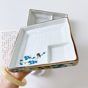 Japanese Flower Square Plate With Partition