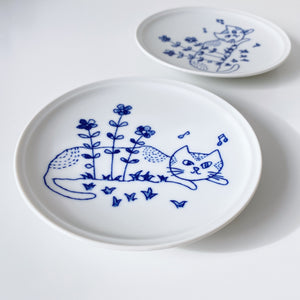 Mino Ware Hand-painted Humming Cat Dessert Plate