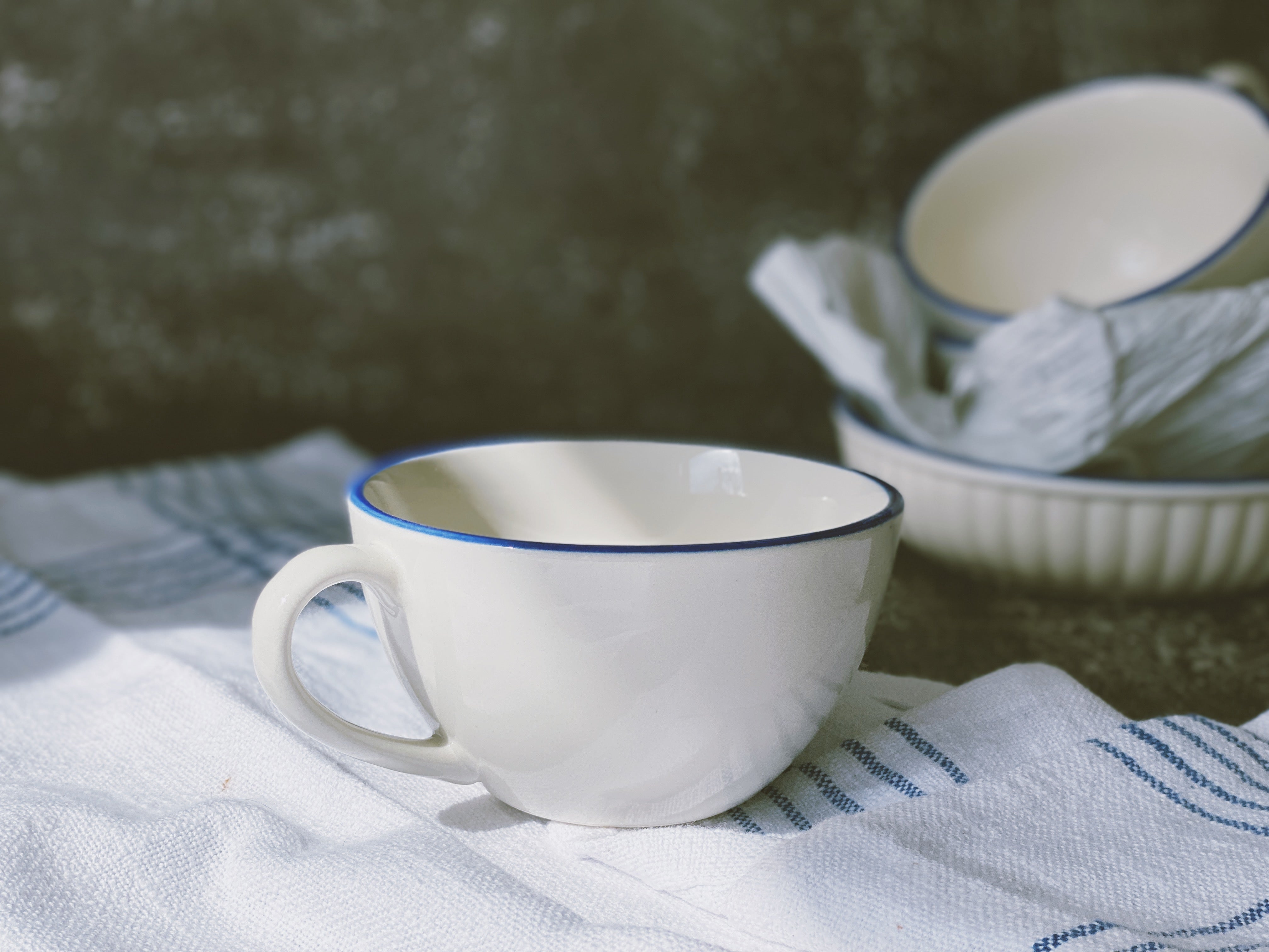 Nordic Style Ivory Coffee Cup with Blue Band