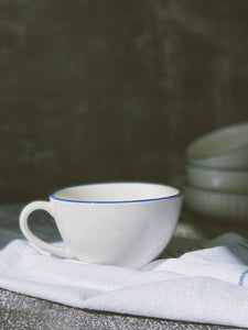 Nordic Style Ivory Coffee Cup with Blue Band